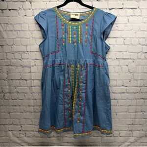 Savanna Jane Light Blue Embroidered Cotton mini dress size L